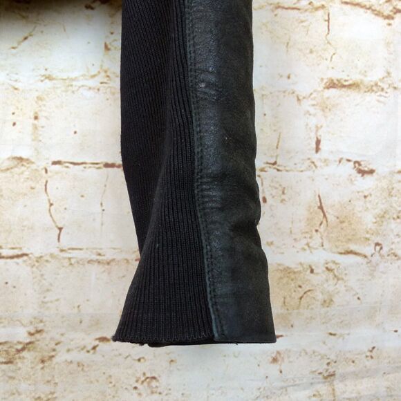 Rick Owen Distress Lamb Leather Jacket Women 6US Black Open Front Goth Y2K FLAWS - Picture 9 of 15